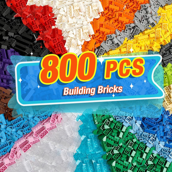 Noorastars 800 Pieces Building Bricks, 5 Sizes Building Pieces, Classic Slope Block Bulks