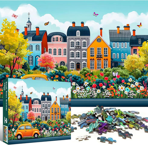 1000 Piece Puzzle for Adults, Small Town Scenery Jigsaw Puzzle, Impossible Puzzles Game, Interlock Perfectly No Dust