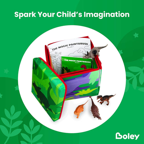 8 Playset 3+ Boley Dino Play Mat and Toy Storage Box - Piece with Foldable Floor Playmat/Storage Box, Plastic Dinosaur