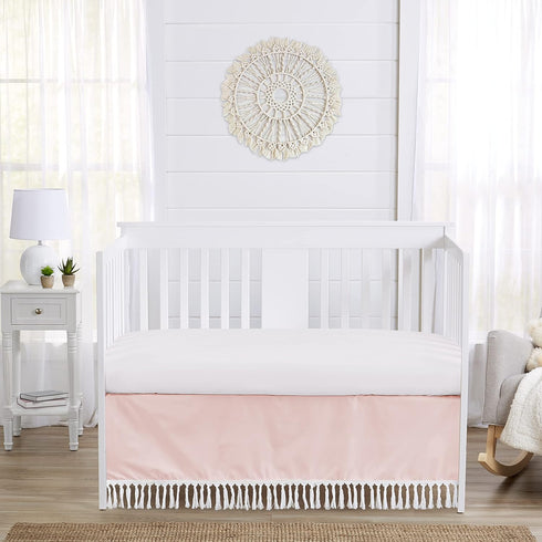 Sweet Jojo Designs Pink Boho Bohemian Girl Baby Crib Bed Skirt Nursery Dust Ruffle - Solid Color Blush Pink and White