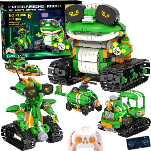 QHECTTY STEM Robot Building Kits for Kids 6-14, 5in1 Remote & APP Controlled