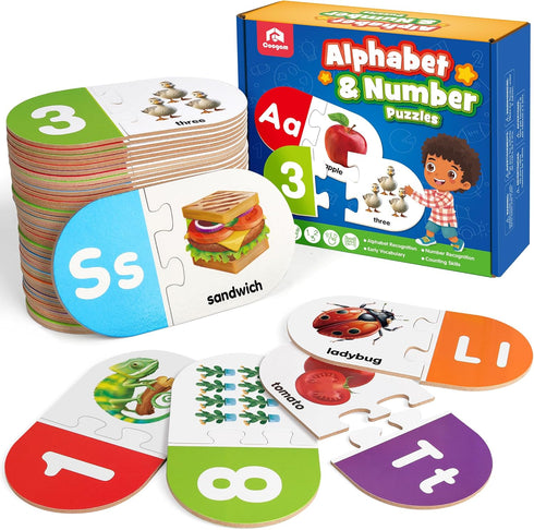 Coogam Learning Alphabet Matching Game, 36pcs Self-Correcting Sight Words Letter Number Cards,