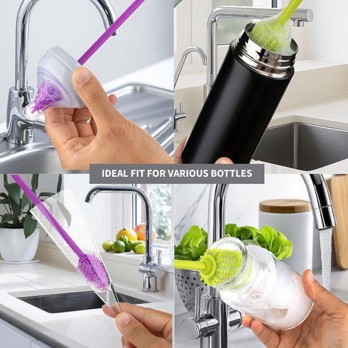 2 Set, A2S A-Brush Silicone Bottle Cleaner Brush, Piece Flexible, Long Handle - Water Bottle Cleaner, Baby Bottle
