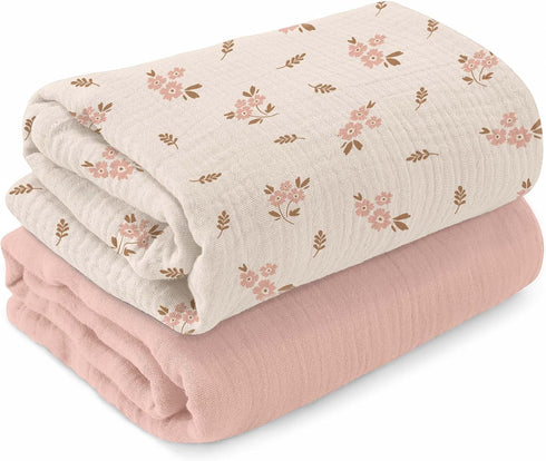 Muslin Swaddle Blankets 2 Pack 47" x 47" Soft & Breathable Muslin