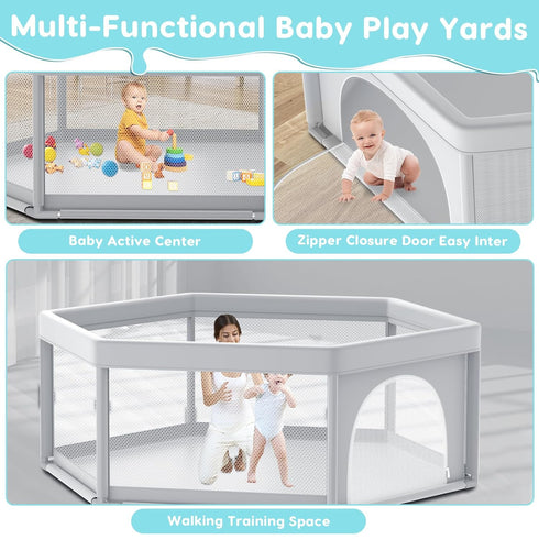 65" 65" Fshibila Hexagonal Baby Playpen, Baby Playard for Babies and Toddlers, BabyFence Play Pens for Indoor