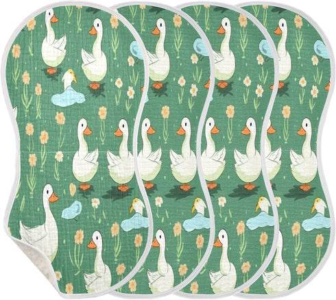 Bulletgxll Set 4, Cartoon Ducks Unisex Baby Burp Cloths of Soft Absorbent Organic Cotton Muslin Burping Cloths