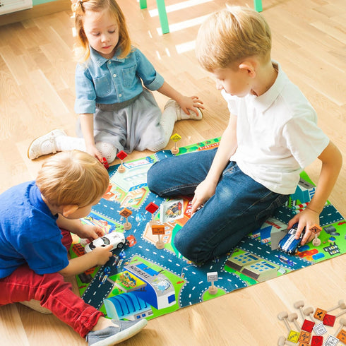 Toy Wooden Road Construction Traffic Sign Set; Street Signs for Small Toy Cars and Diecast Vehicles