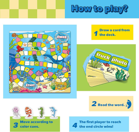 Broytain 4-6, Word Ocean Phonics Board Game for Kids, Educational Learning Board Game for Boys and Girls, Reading