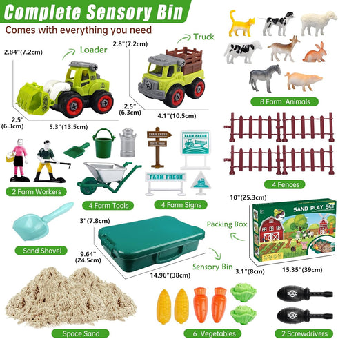 2.2lbs 31pcs 3 4 5 6 7 8 Aliex Farm Sensory Bin, Farm Sensory Kits Toy with Play Sand, Animals Trucks Creativity Magic