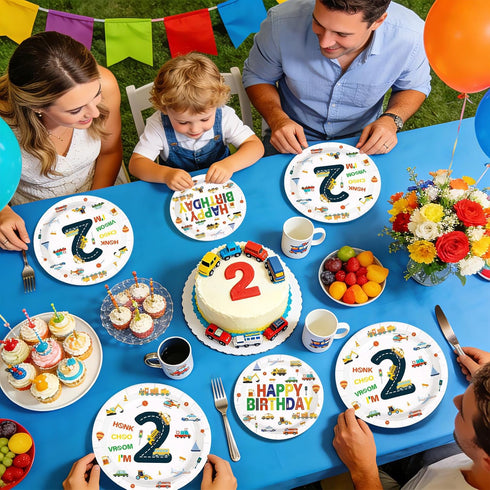 96Pcs 2nd Sailboat Set 2 24 Birthday Cars Party Supplies Transportation Theme Birthday Plates and Napkins Car Train