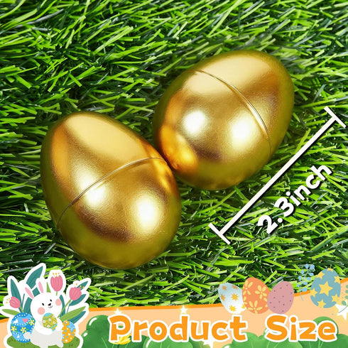 Digwry 36 2.3" Pcs Golden Easter Eggs Plastic, Fillable Shiny Gold Metallic Plastic Easter Eggs Empty for Easter