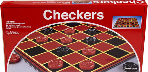Pressman Checkers Classic Game with Folding Board and Interlocking Checkers, 2 Players