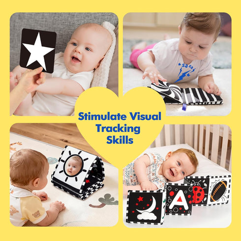 10 Tummy 0-6 URMYWO Pcs High Contrast Black and White Baby Toys for Newborn, Time Mirror, Rattle, Teether, Visual