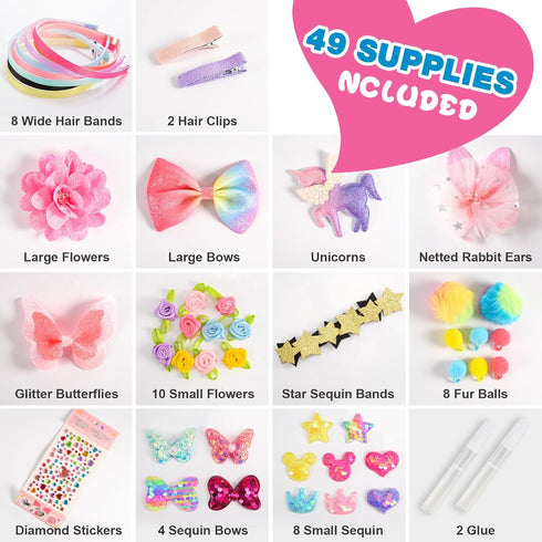 Girls Hair Accessories Headband Making Kit, 49 Pc Toys Gifts for 3-12 Years Old Girls, Arts and Craft Kits