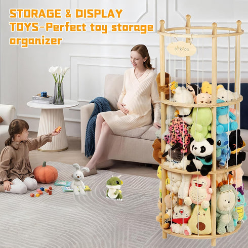 Organizer,54"Plush Stuffed Animal Zoo Storage Large Wooden Stuffed Animal Holder&Toy Storage for Kids Playroom