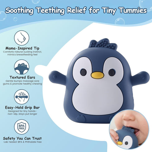 Arudyo 3-6 Baby Teething Toys for Months Silicone Teething Mittens for Babies Food Grade Silicone Teether (Penguin Baby