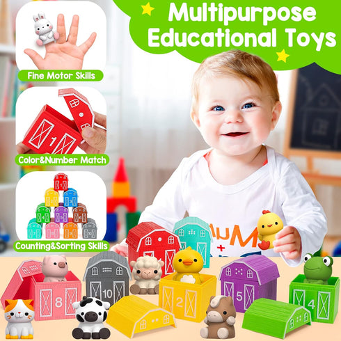 KMUYSL Learning Toys for 1-3 Year Old - 20 Pcs Animals Toy for Counting Skill and Color Matching Gift