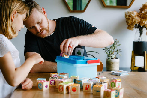 Chuckle & Roar Learning Blocks: Alphabet Blocks & Flashcards, Educational Activity for Preschoolers, Storage Bin