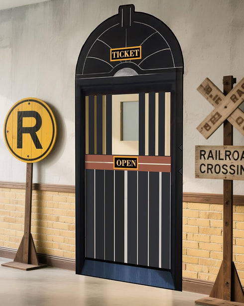 Preboun Train Party Decorations Train Ticket Station Ticket Hall Door Curtain Decor Hall Door Cover for Railroad
