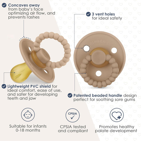 0-18 Luladream Pacifier - Natural Rubber Nipple - Soft Teething Handle - for Infants Baby's and Toddlers, Months (Blush