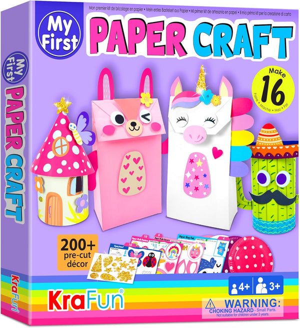 KRAFUN My First Unicorn Bunny Paper Craft Kit for Toddlers and Girls Age 3-8, 18 Cute DIY Arts and Crafts Projects