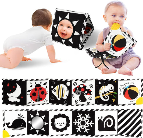 Newborn Toys - High Contrast Baby Books with Teether for 0-12 Months, Sensory Learning Activities Gift