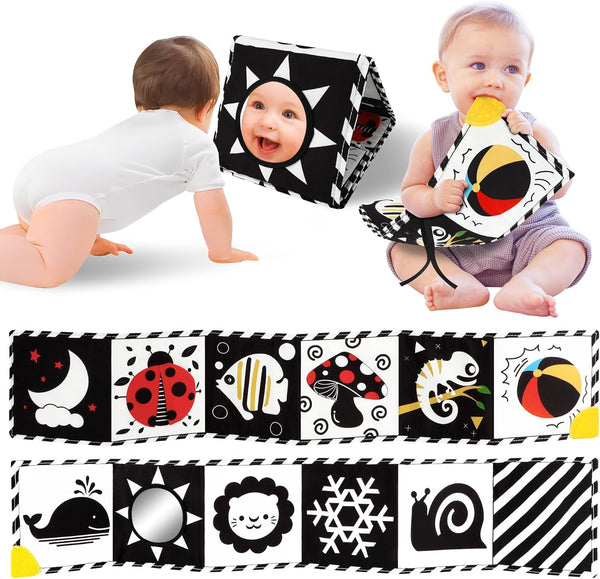 Newborn Toys - High Contrast Baby Books with Teether for 0-12 Months, Sensory Learning Activities Gift
