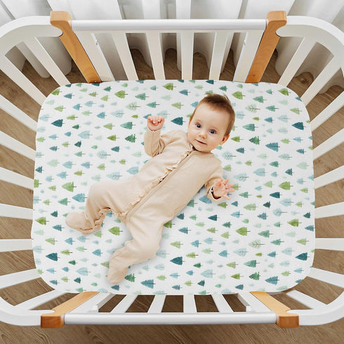 Sheet,52x28IN Pfrewn Christmas Crib Sheets for Boys Girls Green Rustic Fir Trees Fitted Crib Sheet Fits Standard Crib