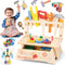 REXBETI Kids Tool Set, Wooden Toddler Tool Set with Apron, Toddler Tool