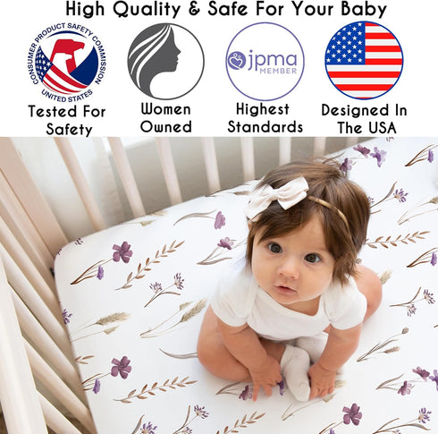 2-Piece Set Sweet Jojo Designs Baby Crib Sheets (Boho Garden Purple Floral) for Girls, Infant Nursery, Toddler Room