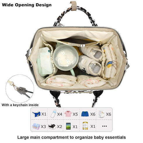 Yusudan Backpack Leopard Diaper Bag for Baby Boys Girls, Waterproof Large Nappy Bags for Mom & Dad