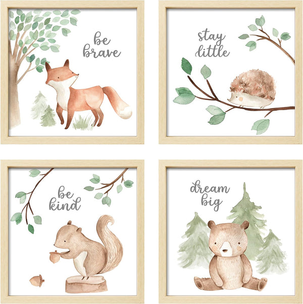 ArtbyHannah Framed Woodland Nursery Wall Decor, 4 Pack Gallery Wall Frame Set