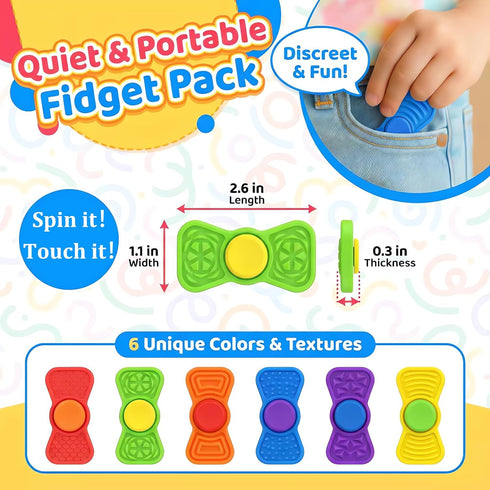 2-in-1 Sensory Fidget Toys for Kids Adults - Fidgets Spinner Textured Stress Anxiety Relief Toys for Teenage