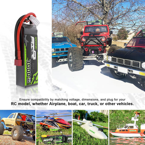 OVONIC 3S 50C 3000mAh 11.1V Boat(2 Packs) Lipo Battery Lipo Battery with Dean-Style T Connector for RC Airplane