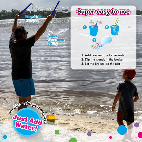 WOWMAZING Giant Bubble Kit: Space - Includes Wand, 2 Big Bubble Concentrate Pouches, Outdoor Toy for Kids