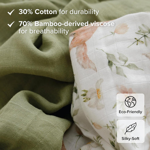 2-Pack 47x43, Muslin Swaddle Blankets for Newborns, Green & Forest Soft Viscose derived from Bamboo & Cotton Baby