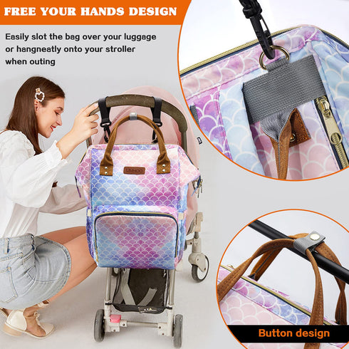 LIMHOO Backpack, Mermaid Diaper Bag Waterproof Baby Care Bag, Women Travel Baby Nappy Changing Bag