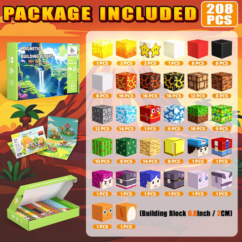 208PCS 3+, Light Up Magnetic Blocks, Magnetic Building Blocks Light Up, Stacking Magnets for Kids, Sensory Toy for STEM