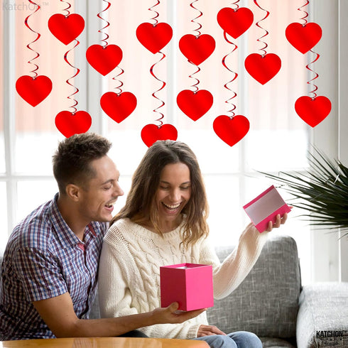 KatchOn Red Hanging Heart Decorations, Pack of 18, No DIY | Romantic Foil Heart Swirls for Special Night