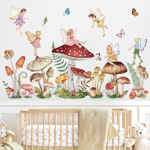 wondever Woodland Mushroom Wall Decals Fairy Butterfly Forest Peel and Stick Wall Art Stickers for Girls Bedroom Baby