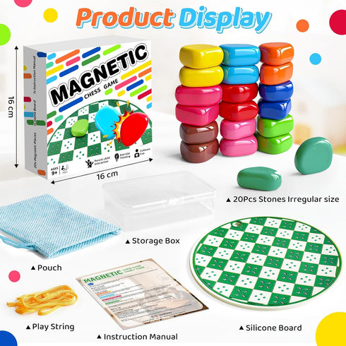 Oriventa 2-in-1 20 (10 8-12, Magnetic Chess Game with Silicone Board & String, Colorful Magnetic Stones Colors)