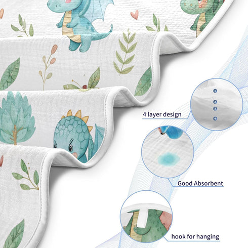 Burbuja 30x30 Cute Dragon Baby Bath Towel - Soft Absorbent Muslin Cotton Hooded Towel for Newborn Infant Toddler