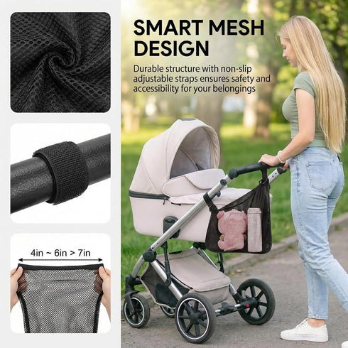 Cozy 2PCS) Stroller Side Bag - Bike/Stroller Organizer, Hook & Loop Easy Attach - Mesh Design, Non-Slip Straps, mom