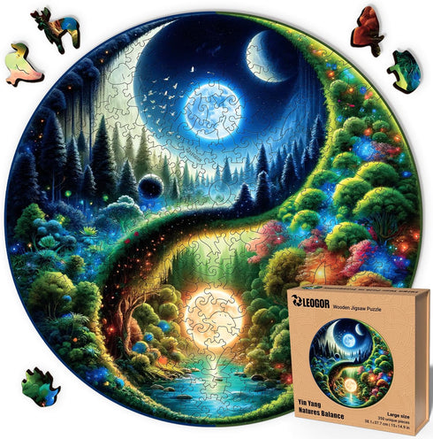 LEOGOR Wooden Puzzles for Adults - Yin Yang Nature's Balance, 350 Piece Large Size Jigsaw
