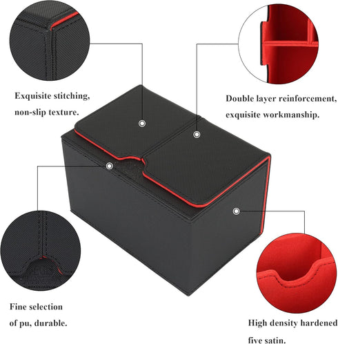 AEGIS GUARDIAN Card Deck Box with Dice Tray for MTG Cards Commander Deck Box Hold 150+ Sleeved Cards, PU Leather Strong Magnet Deck Box Deck Game Case Card Storage Box for TCG CCG, Red Inner
