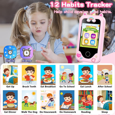 Kids Smart Phone for Girls, 2.8" Touchscreen Learning Toy with Dual Camera, Music Player, 8G SD Card (Pink)