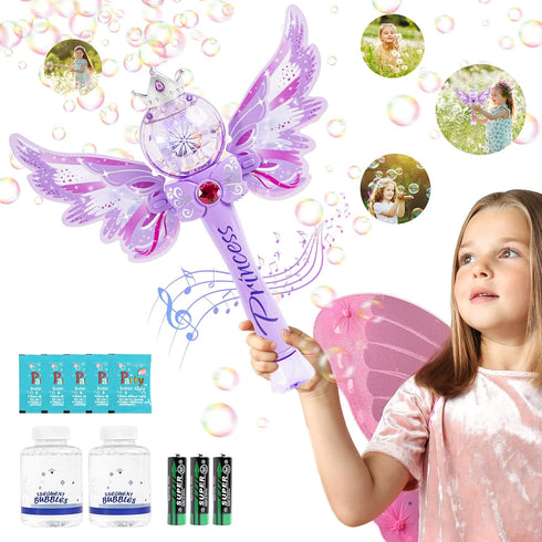 Magic Princess Bubble Wand Maker for Kids - Light Up & Music Automatic Bubble Machine, Birthday Gift