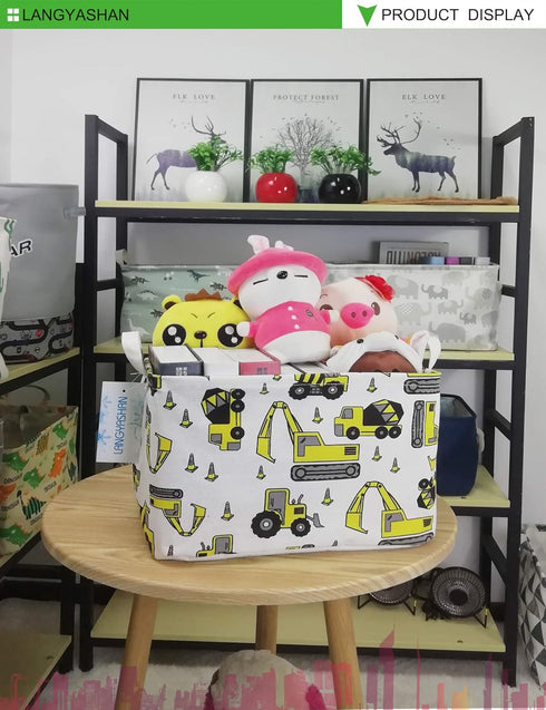 LANGYASHAN Rectangular Storage Bin, Cartoon Storage Basket with Handles for Organizing Home & Toys