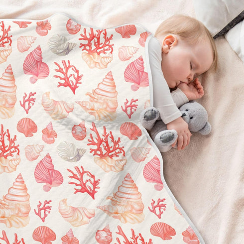 KICPOAY Coral Seashell Light Pink Baby Swaddle Blanket for Boys and Girls, Muslin Baby Receiving Swaddle Blanket, Soft