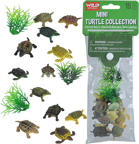 Wild Republic Mini Turtle Polybag, 15Piece Educational Toys, Kids Gifts, Reusable Bag